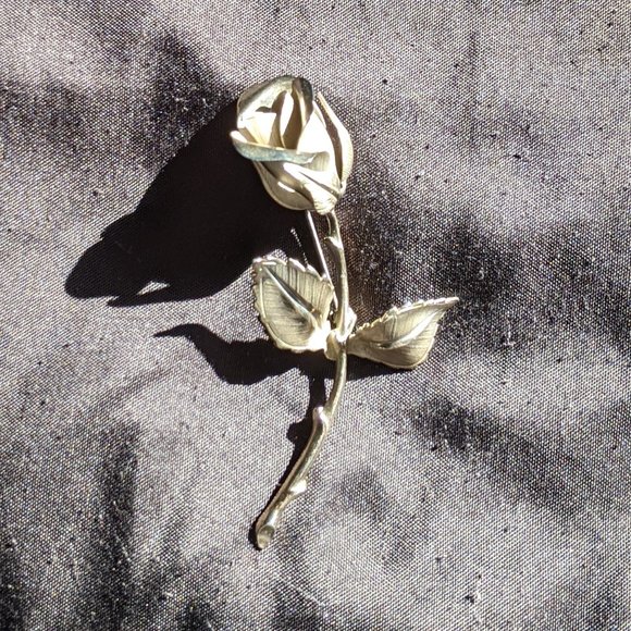 Joseph Giovanni Jewelry - Vintage Rose Brooch Silver Gold Dress Pin Signed Giovanni Flower Costume Jewelry